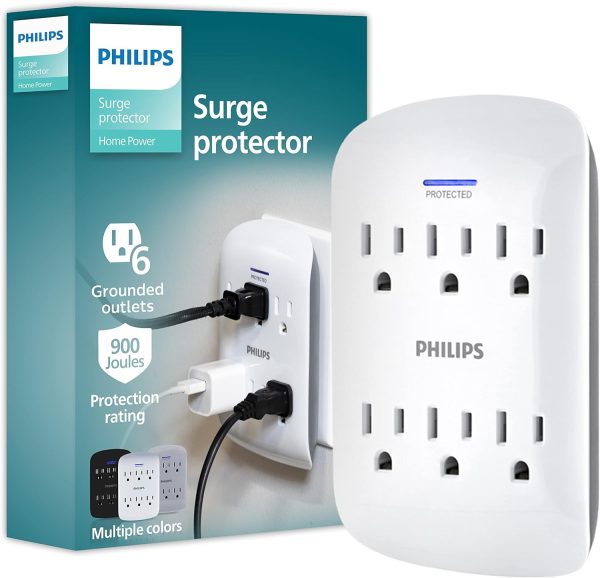 Philips 6-Outlet Extender Surge Protector, Wall Tap, 900 Jou...