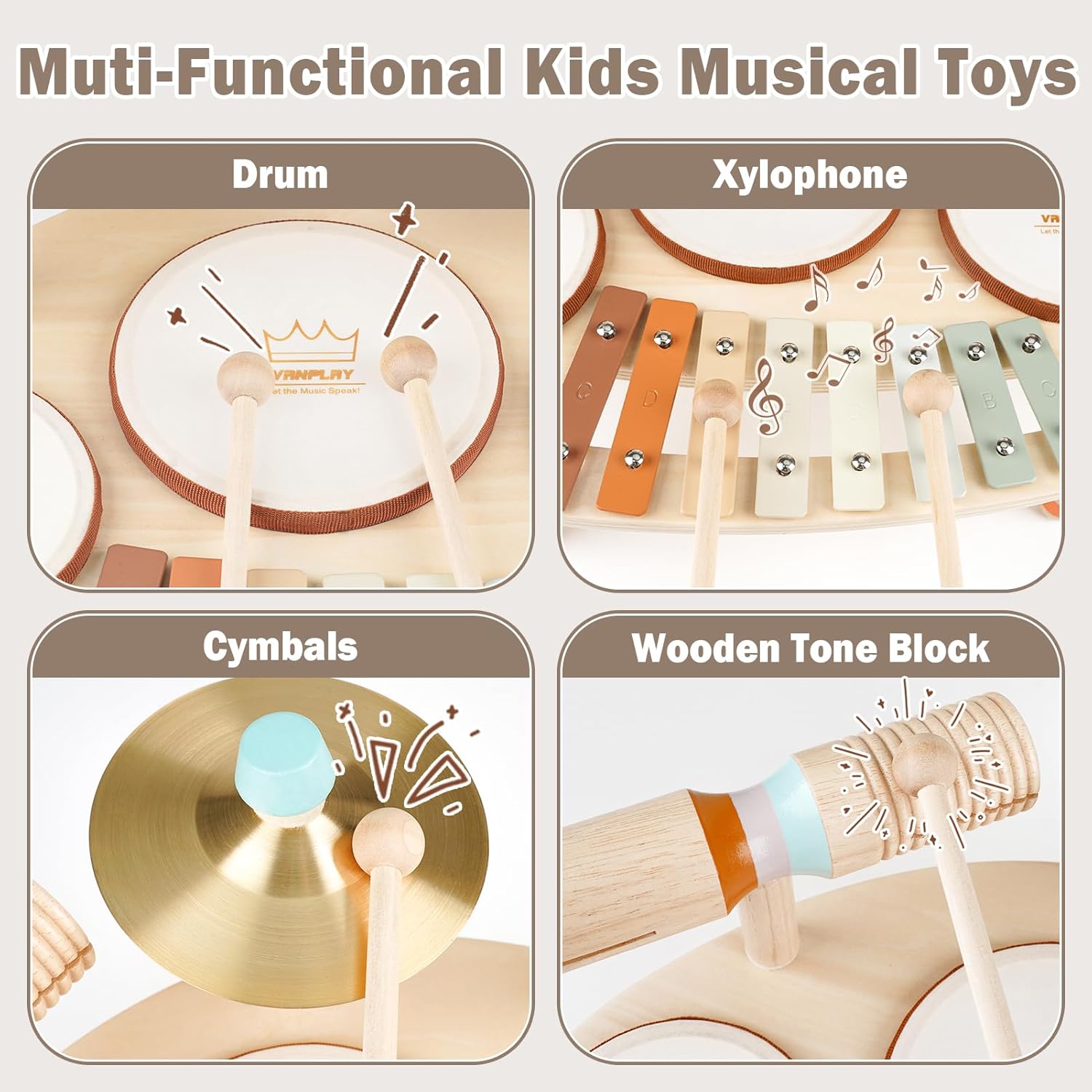 Kids Drum Set – 9-in-1 Musical Toys with Drums & Xylophone, …
