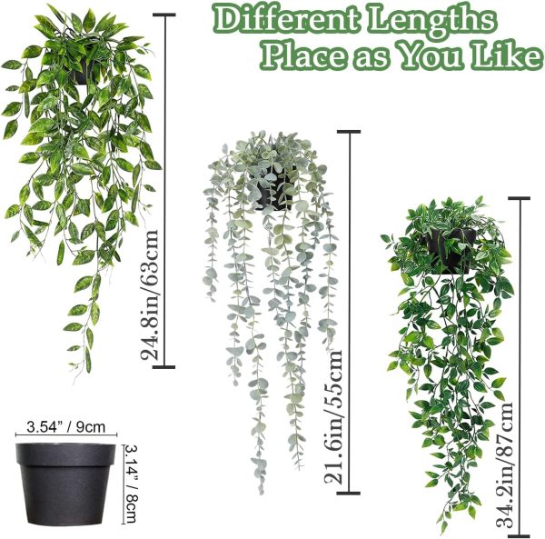 Artificial Hanging Plants 3Pcs Potted Greenery Decor - Grey ... - Image 3