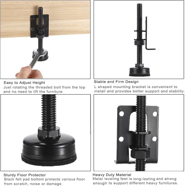JuxYes 4 Pack Adjustable Leveling Feet Heavy Duty Furniture ... - Image 3