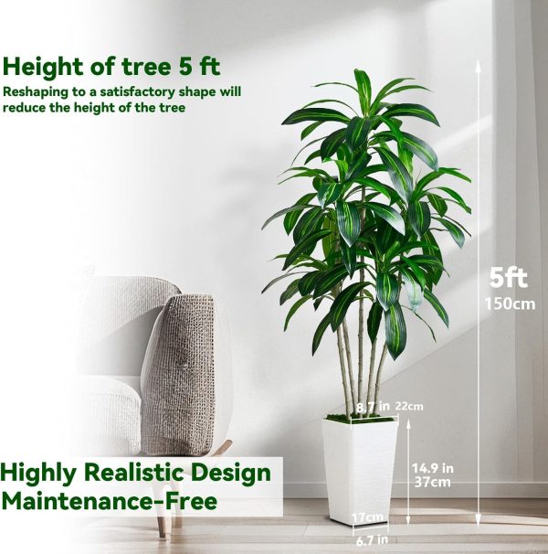FSOHOI Dracaena Artificial Plant Indoor 5 FT Artificial Drac... - Image 2