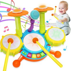 Drum Set for Toddlers 1-3 Musical Toys with 2 Sticks Microph...