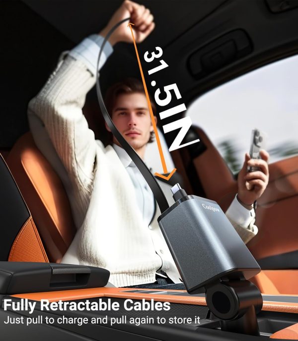 Retractable Car Charger 69W Cigarette Lighter USB C Car Phon... - Image 2