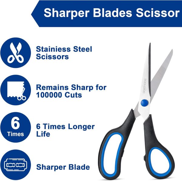 Scissors, BOOMIBOO 8" All Purpose 6 Pack - Comfort-Grip Scis... - Image 4