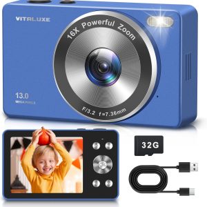 Digital Camera, 4K FHD Vintage Camera, Real 13MP 16x Zoom Au...