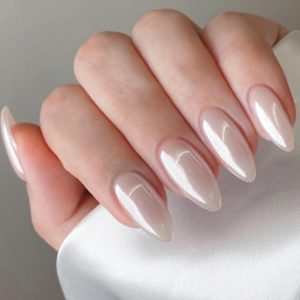 24 PCS Press on Nails Medium Almond Fake Nails Glossy Glue o...