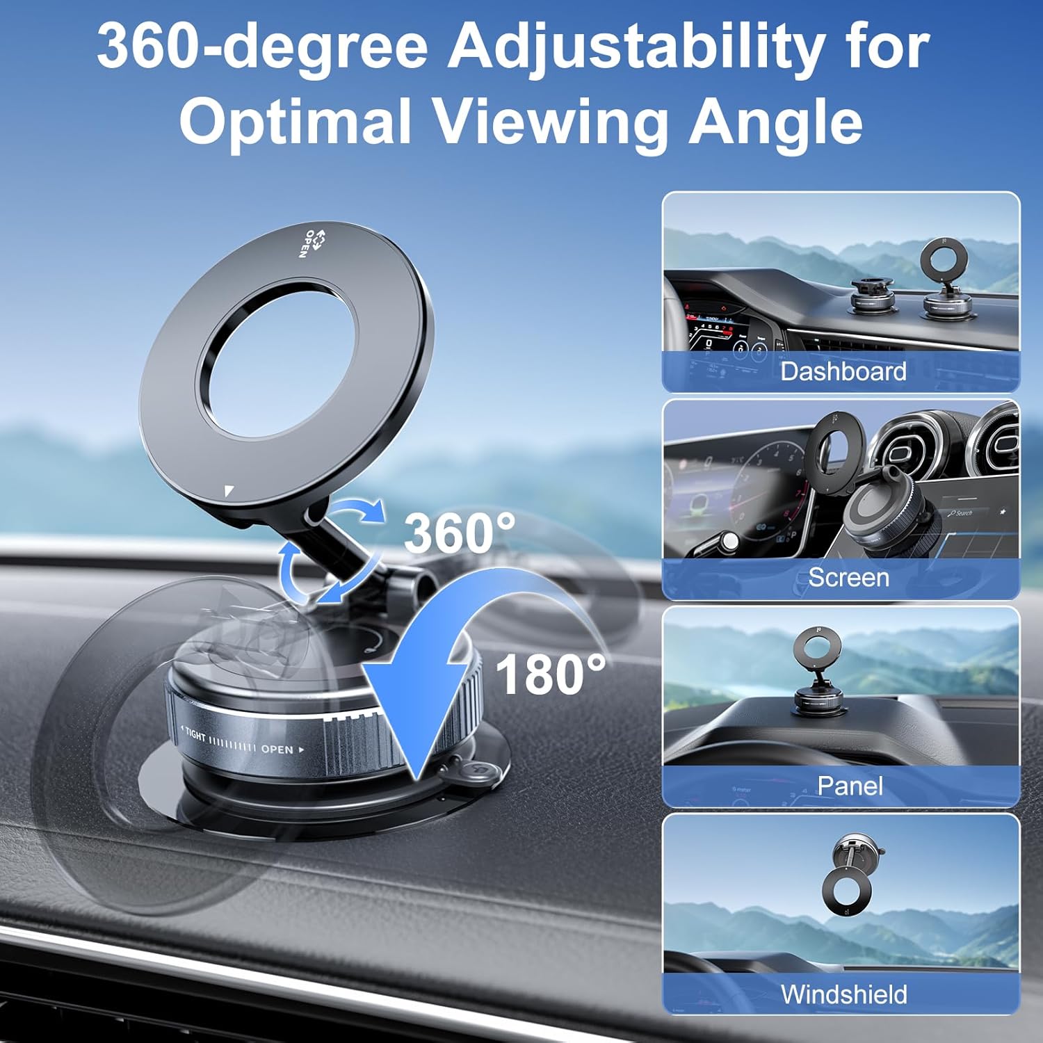 Vacuum Magnetic Suction Car Phone Holder, 360° Rotatable Fol…