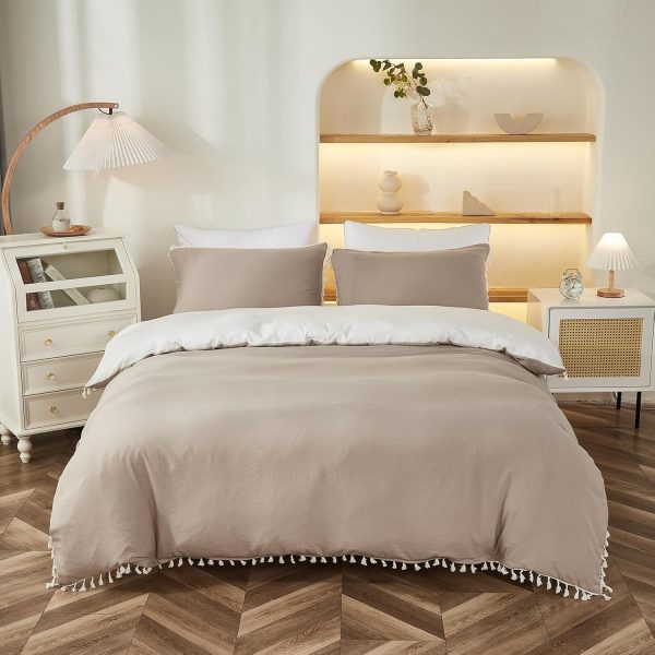 Merryword Taupe White Comforter Bedding Set King Boho White ... - Image 9