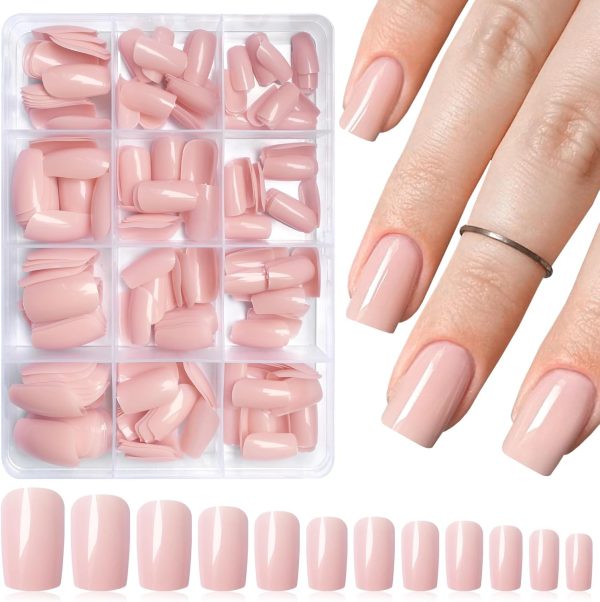 LoveOurHome 240pc Nude Press on Nails Medium Square Fake Nai...