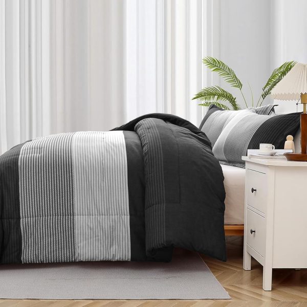 WONGS BEDDING Black Comforter Set Queen, Reversible Black Gr... - Image 5