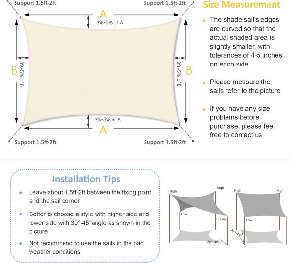 Garden EXPERT 8'x10' Sun Shade Sail Rectangle Canopy Shade C... - Image 7