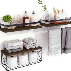Hoiicco Bathroom Shelves with Wire Storage Basket, Floating ...