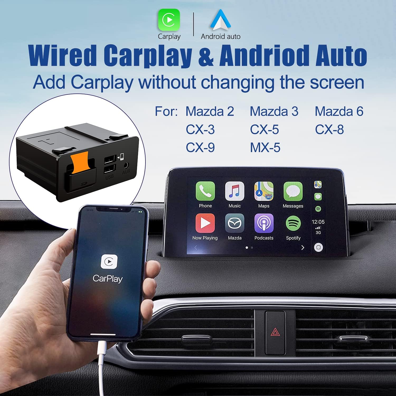 Mazda Carplay and Android Auto Retrofit Kit, TK78-66-9U0C OE…