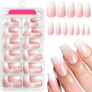 AddFavor 120pcs Ombre Press on Nails - Pink White Gradient F...