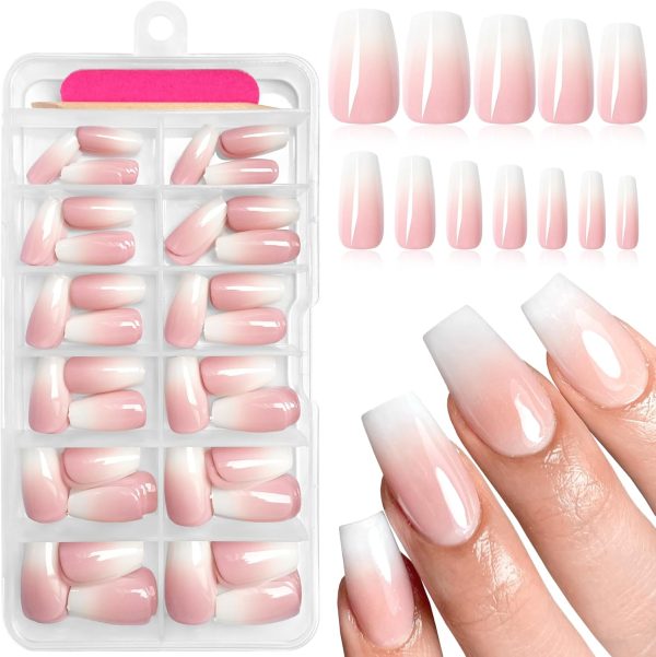 AddFavor 120pcs Ombre Press on Nails - Pink White Gradient F...
