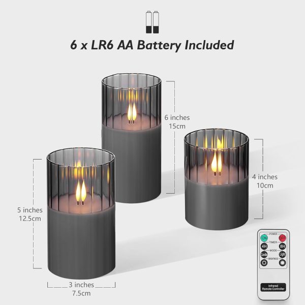 Rhytsing Smoked Ribbed Glass Battery Operated LED Candles wi... - Image 3