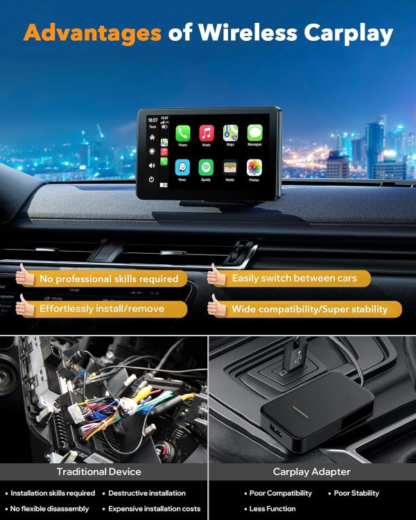 LAMTTO Portable Wireless Carplay & Android Auto,7" HD IPS Dr... - Image 6