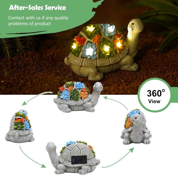 Nacome Solar Garden Outdoor Statues Turtle with Succulent 7 ... - Image 3