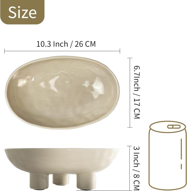 SEICASAYA Three-Legs Ceramic Fruit Bowl, 25cm Ceramic Bowl f... - Image 2