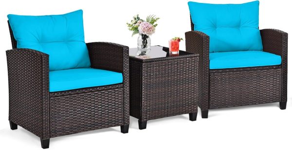 ORALNER 3 Pieces Wicker Patio Furniture Set, Outdoor Convers...