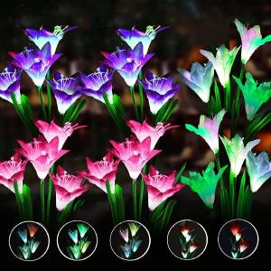 ANGMLN 6 Pack Solar Flowers Lights Garden Stake Outdoor 24 H...