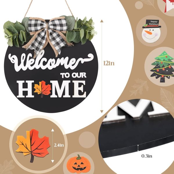 SWITTE 12 Interchangeable Seasonal Welcome Wreaths Sign Home... - Image 7