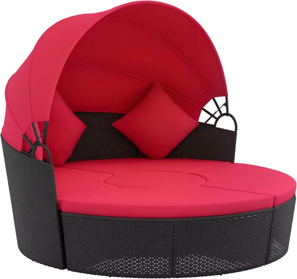 Outsunny 4 Pieces Outdoor Daybed with Retractable Canopy, PE...