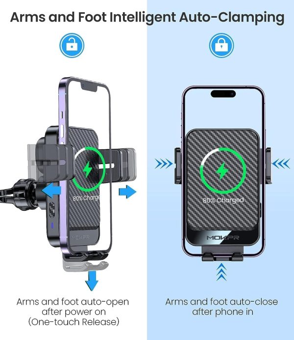 Wireless Car Charger, MOKPR 15W Fast Charging Auto-Clamping ... - Image 3