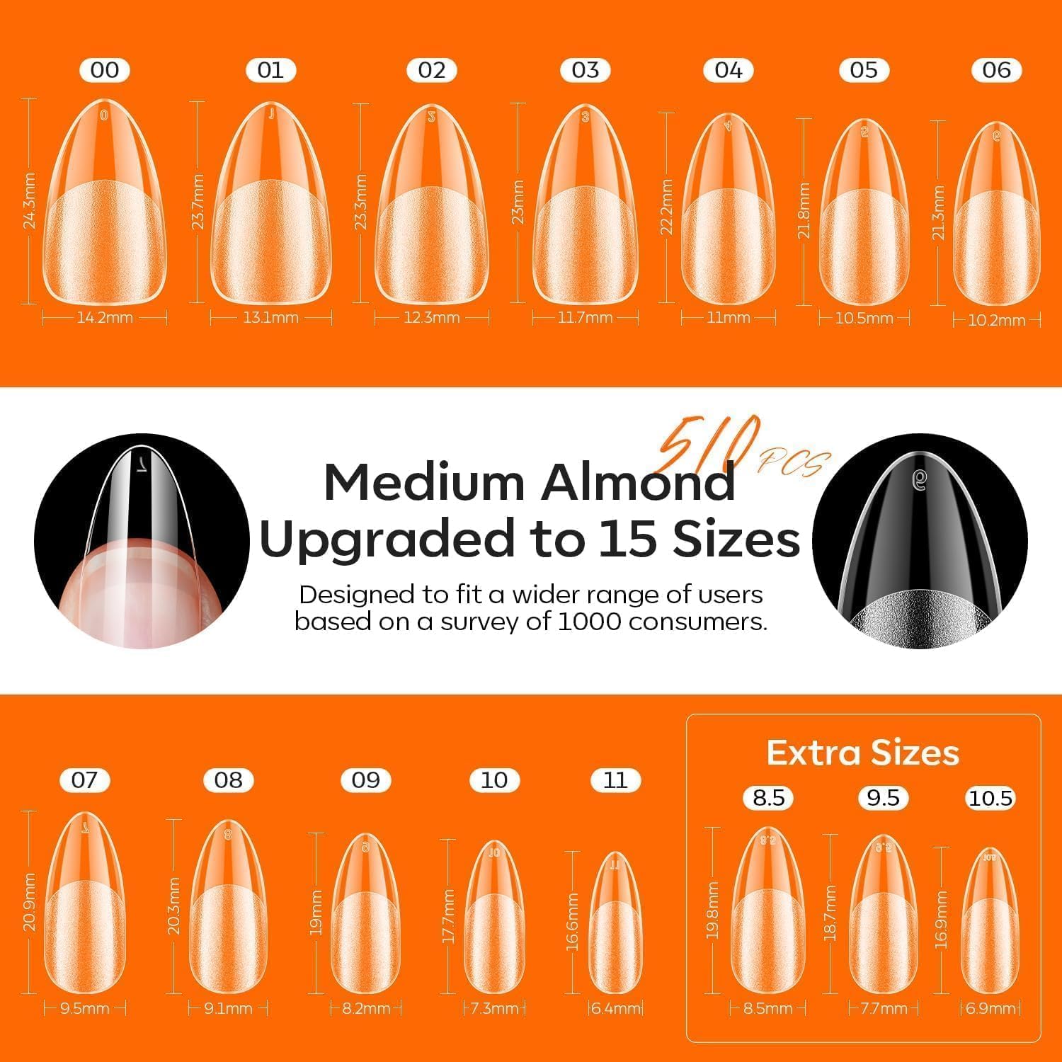 modelones Gel Nail Kit, 500Pcs Soft Gel Nail Tips Medium Alm…