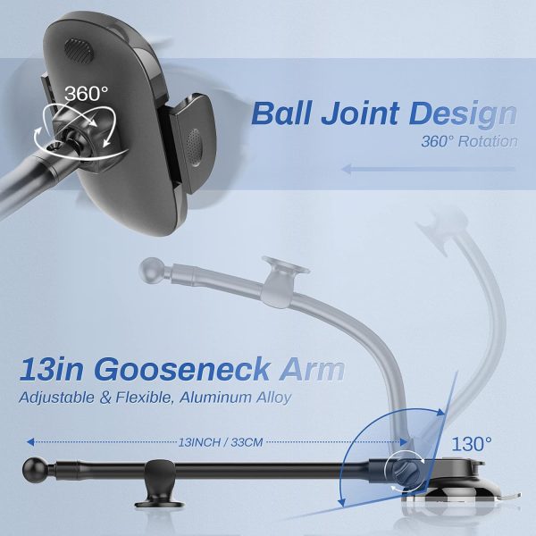 OQTIQ 13" Gooseneck Car Phone Mount – Windshield & Dashboard... - Image 3