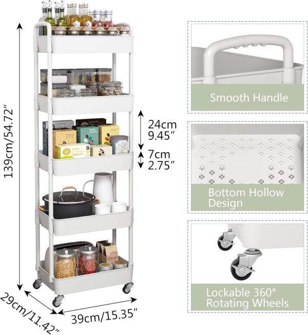 UDEAR 5-Tier Kitchen Rolling Utility Cart,Multifunction Stor... - Image 3