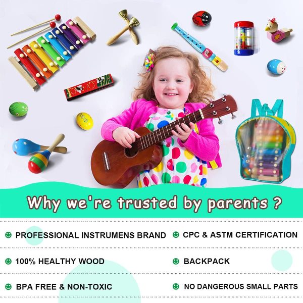 LOOIKOOS Toddler Musical Instruments,Wooden Percussion Instr... - Image 4