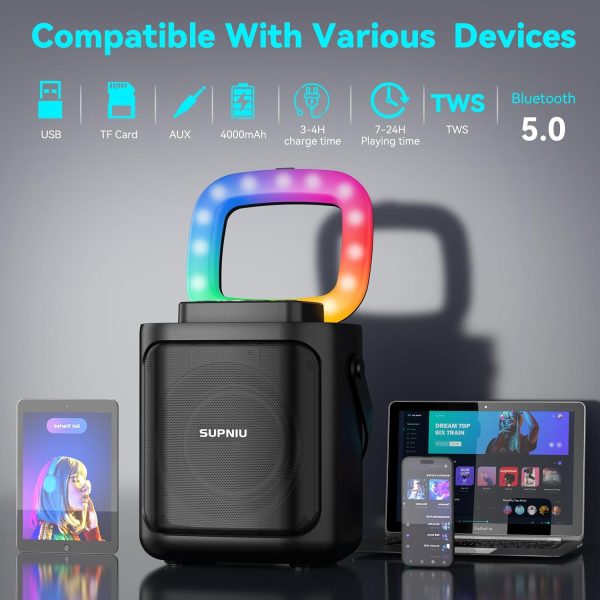 SUPNIU Karaoke Machine for Adults Kids, Portable Bluetooth K... - Image 2