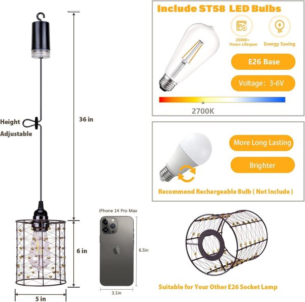 Battery Operated Hanging Outdoor Chandelier, Battery Power P... - Image 4
