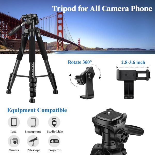 Tripod Camera Tripods, 74" Tripod for Camera Cell Phone Vide... - Image 4