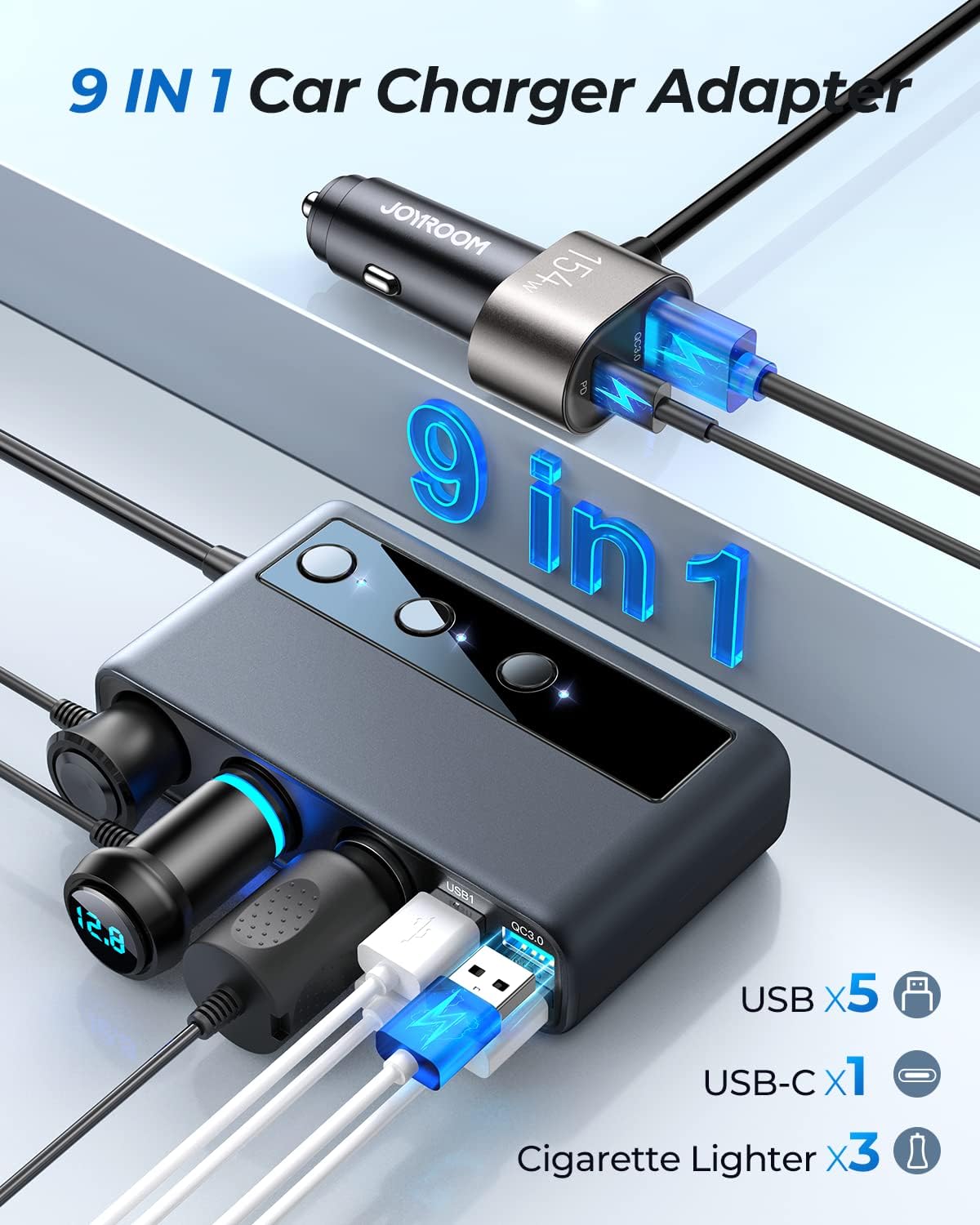 9 in 1 Car Charger Adapter, JOYROOM 3 Socket Cigarette Light…