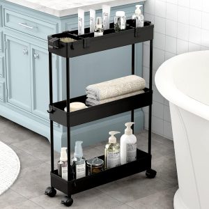 SPACELEAD Slim Storage Cart,3 Tier Bathroom Rolling Utility ...