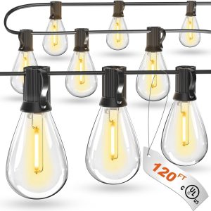 luckystyle 120FT LED Outdoor String Lights with 30+2 Edison ...