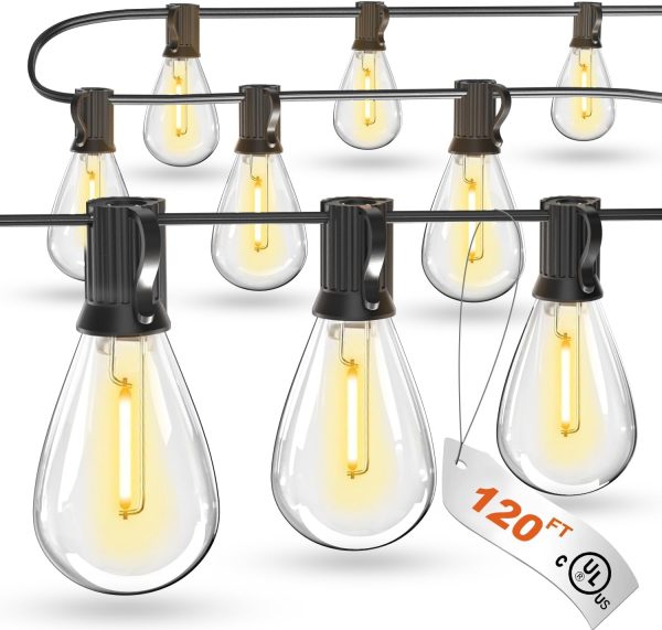 luckystyle 120FT LED Outdoor String Lights with 30+2 Edison ...