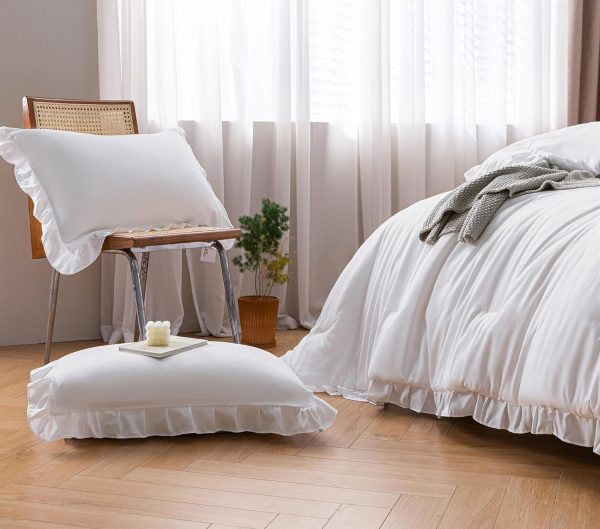 YIKUSH Queen Comforter Set White Comforter 3PCS (1 Ruffle Co... - Image 4