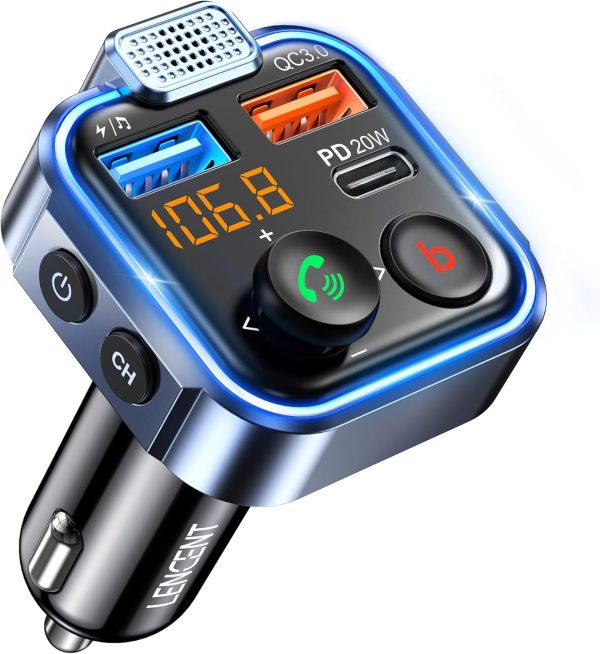 LENCENT Car FM Transmitter, Wireless Bluetooth 5.3 Radio Ada...