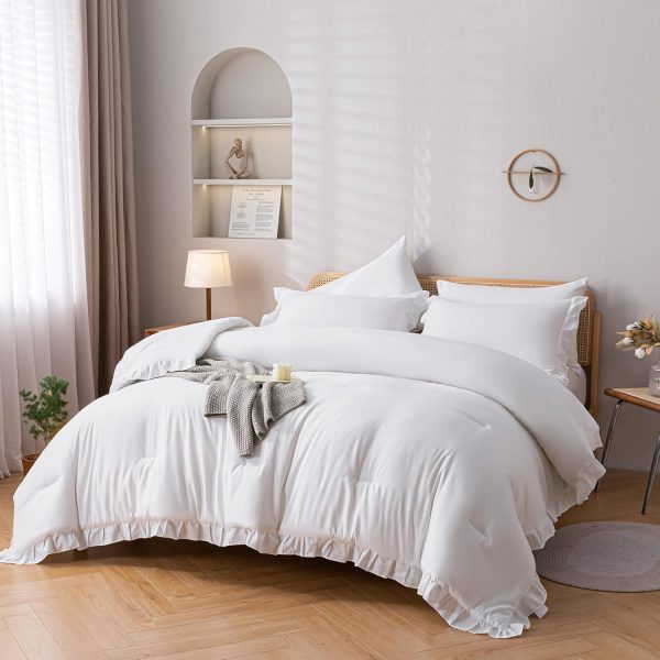 YIKUSH Queen Comforter Set White Comforter 3PCS (1 Ruffle Co... - Image 2