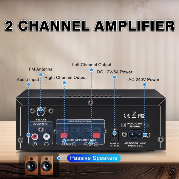 Stereo Audio Amplifier, Bluetooth 5.0 Amplifier HiFi for Spe... - Image 4