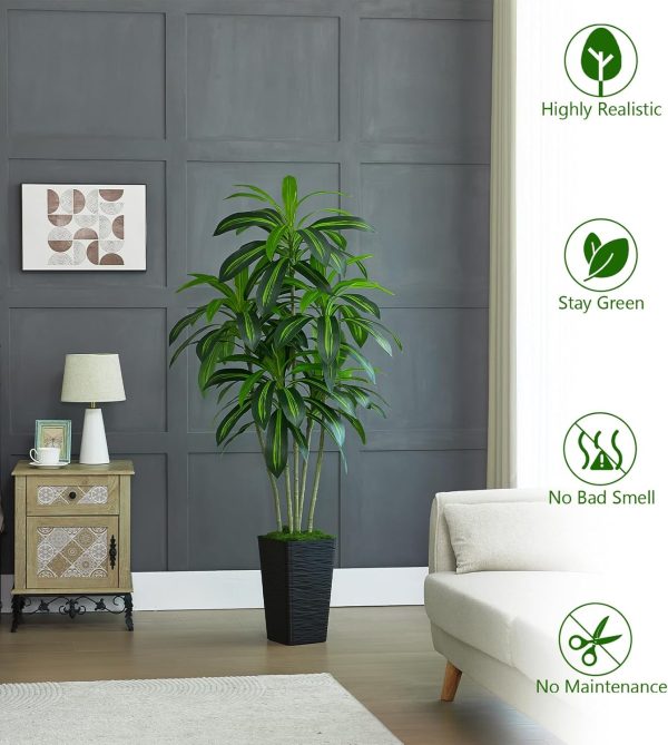 FSOHOI Dracaena Artificial Plant Indoor 5 FT Artificial Drac... - Image 6
