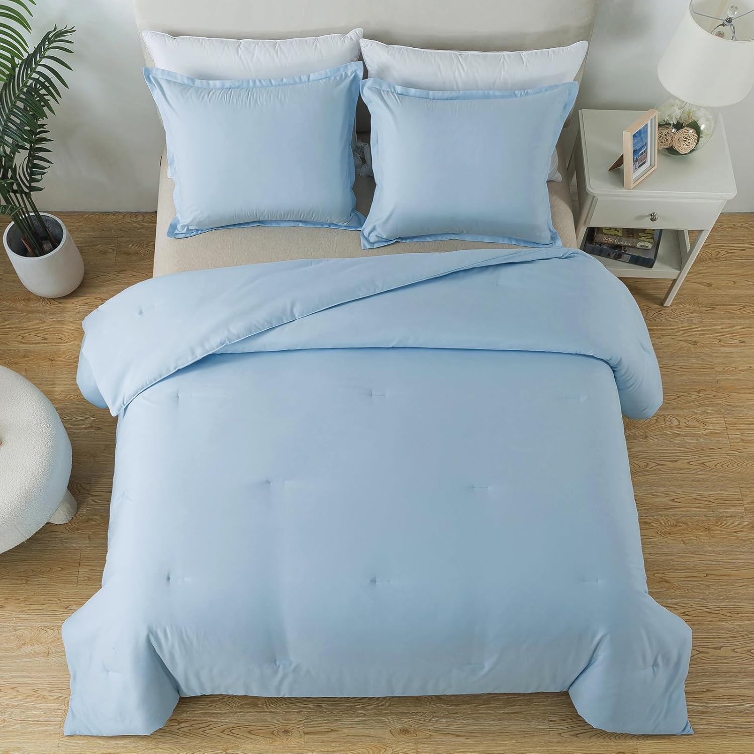 Caressma Full Size Light Blue Comforter Set 3 Pieces, Lightw…