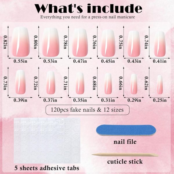 AddFavor 120pcs Ombre Press on Nails - Pink White Gradient F... - Image 4