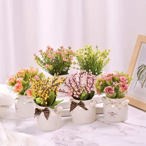 LUEUR 6Pcs Artificial Pot Flowers with Ceramic Potted Fake F... - Image 3