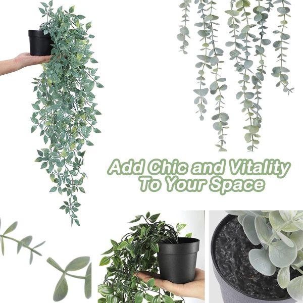 Artificial Hanging Plants 3Pcs Potted Greenery Decor - Grey ... - Image 4
