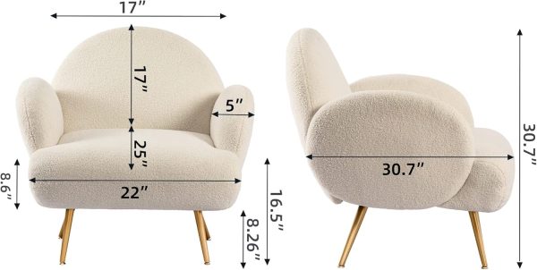 White Accent Sherpa Chair for Living Room Bedroom Reading Co... - Image 2