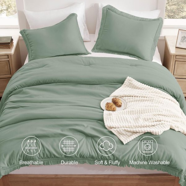 downluxe Queen Comforter Set Sage Green, 3 Pieces Boho Tasse... - Image 5